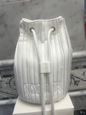 Dior White Quilted Drawstring Bucket Bag